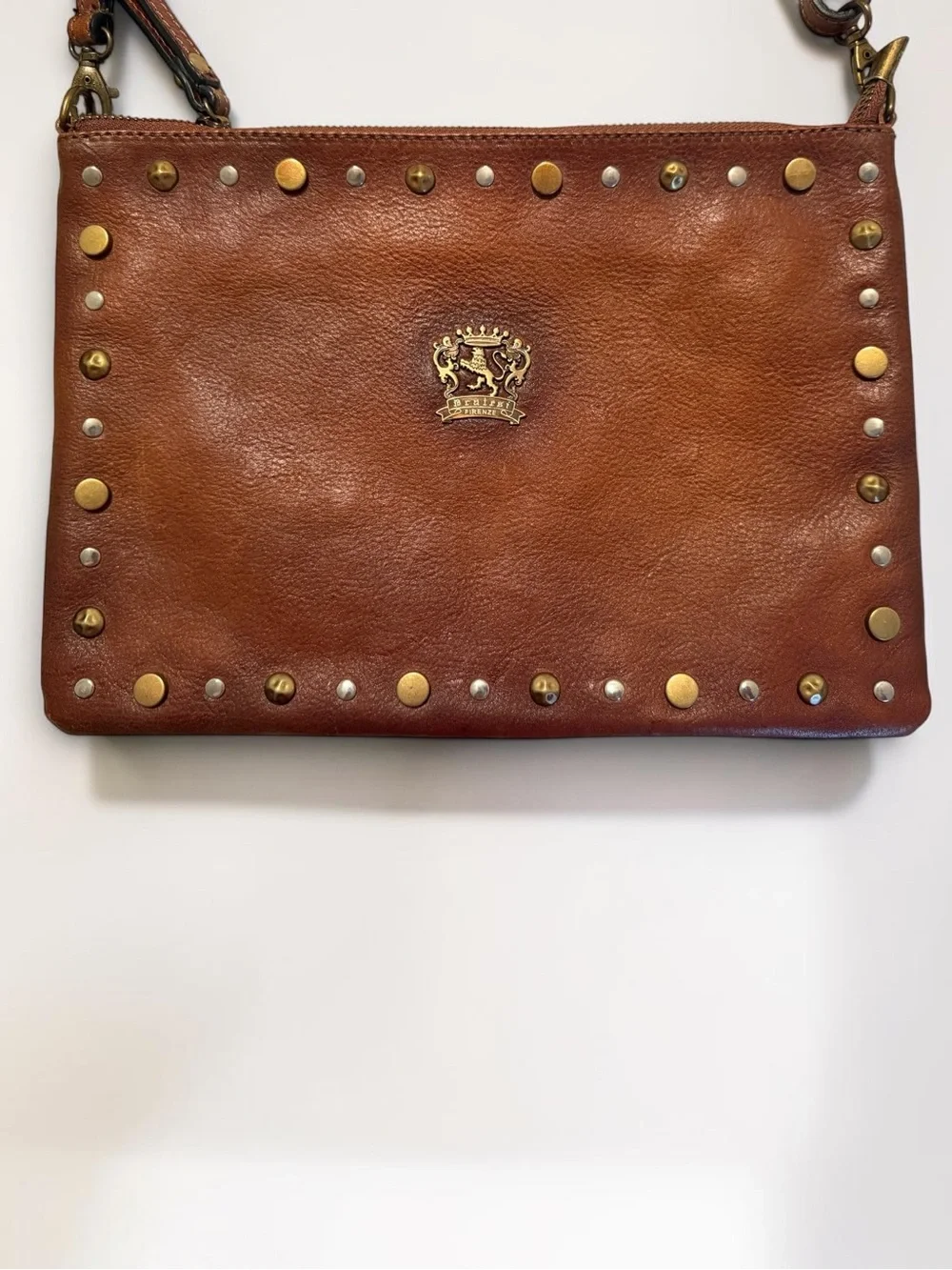 PRATESI Made In Italy Studded Leather Convertible Wristlet Crossbody Handbag